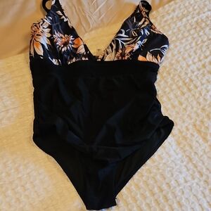 Floral Black Womens One Piece Swimsuit Xxl